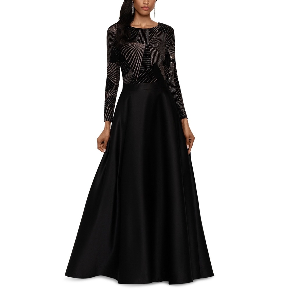 Betsy Adam Womens‎ Black Long Sleeve Full-Length Cocktail Gown Dress 12P